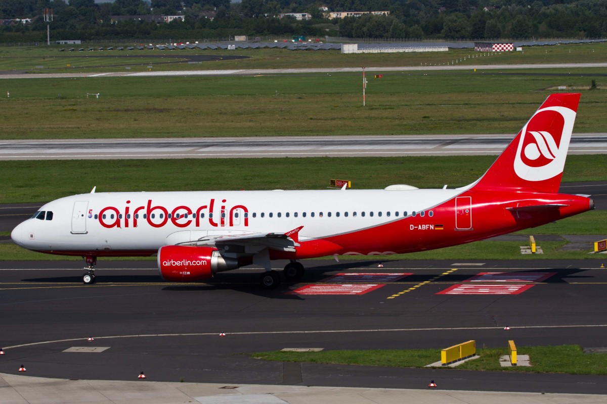 Air Berlin (AB-BER), D-ABFN, Airbus, A 320-214 (neue Antennenanlage), 22.08.2015, DUS-EDDL, Düsseldorf, Germany