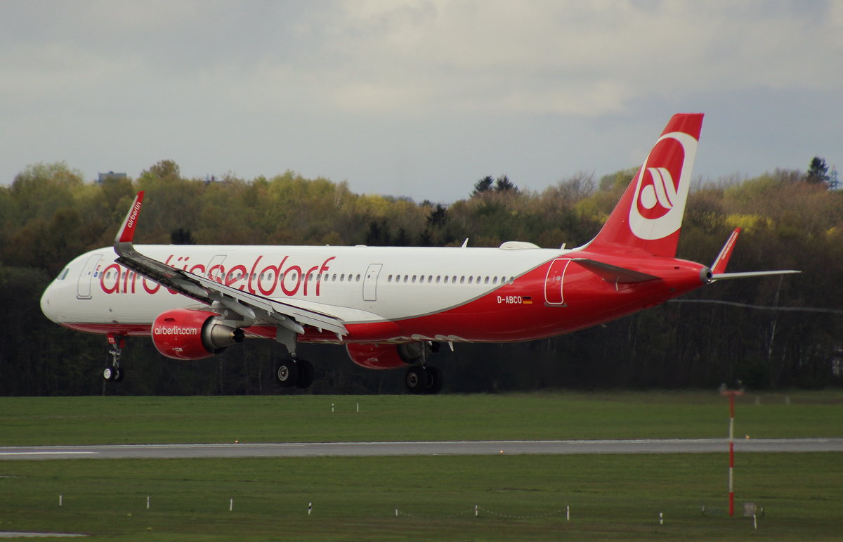 Air Berlin, D-ABCO,(c/n 6501),Airbus A 321-211 (SL), 24.04.2016, HAM-EDDH, Hamburg, Germany (airdüsseldorf livery) 