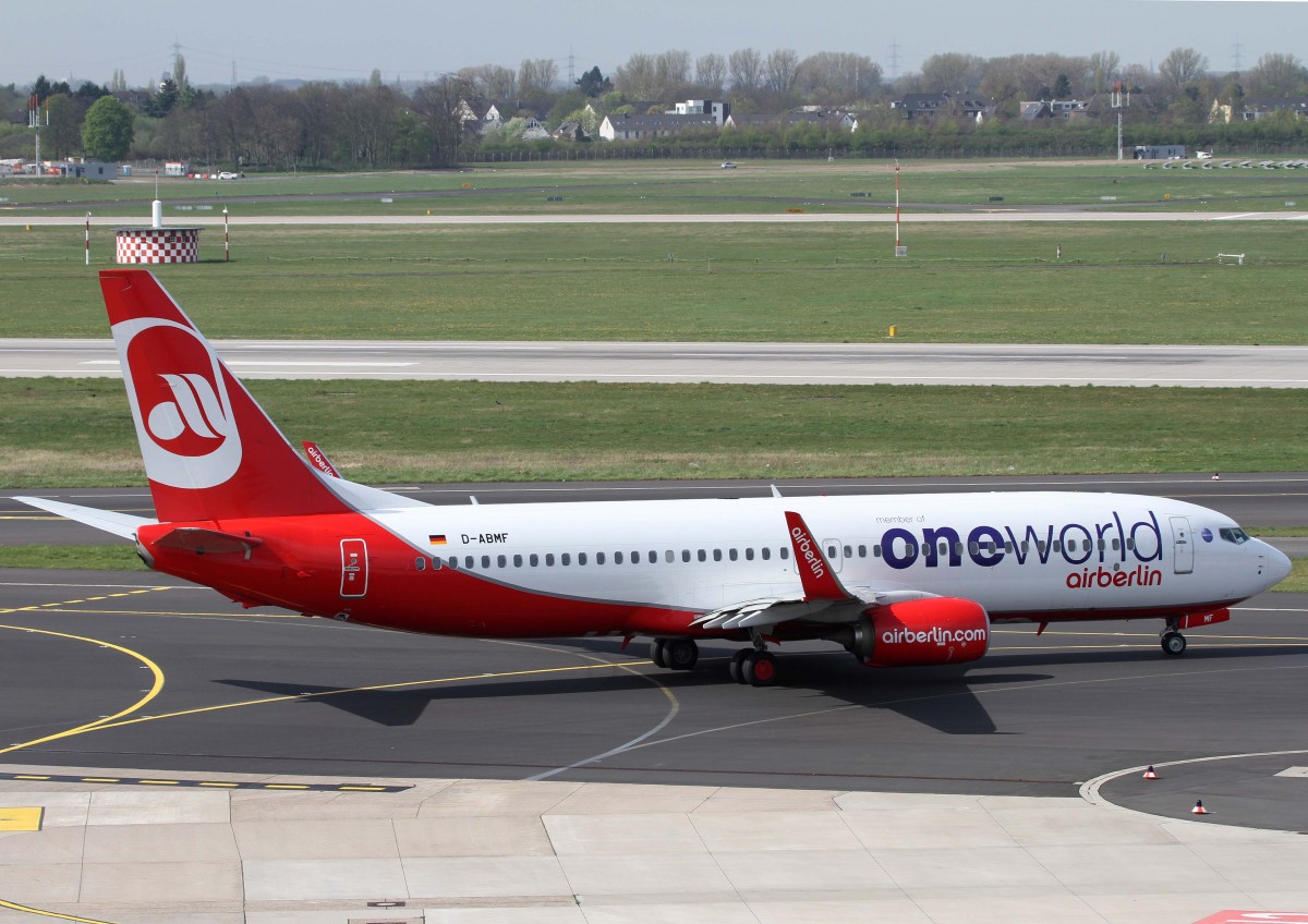Air Berlin, D-ABMF, Boeing, 737-800 wl (oneworld-Sticker), 02.04.2014, DUS-EDDL, Dsseldorf, Germany