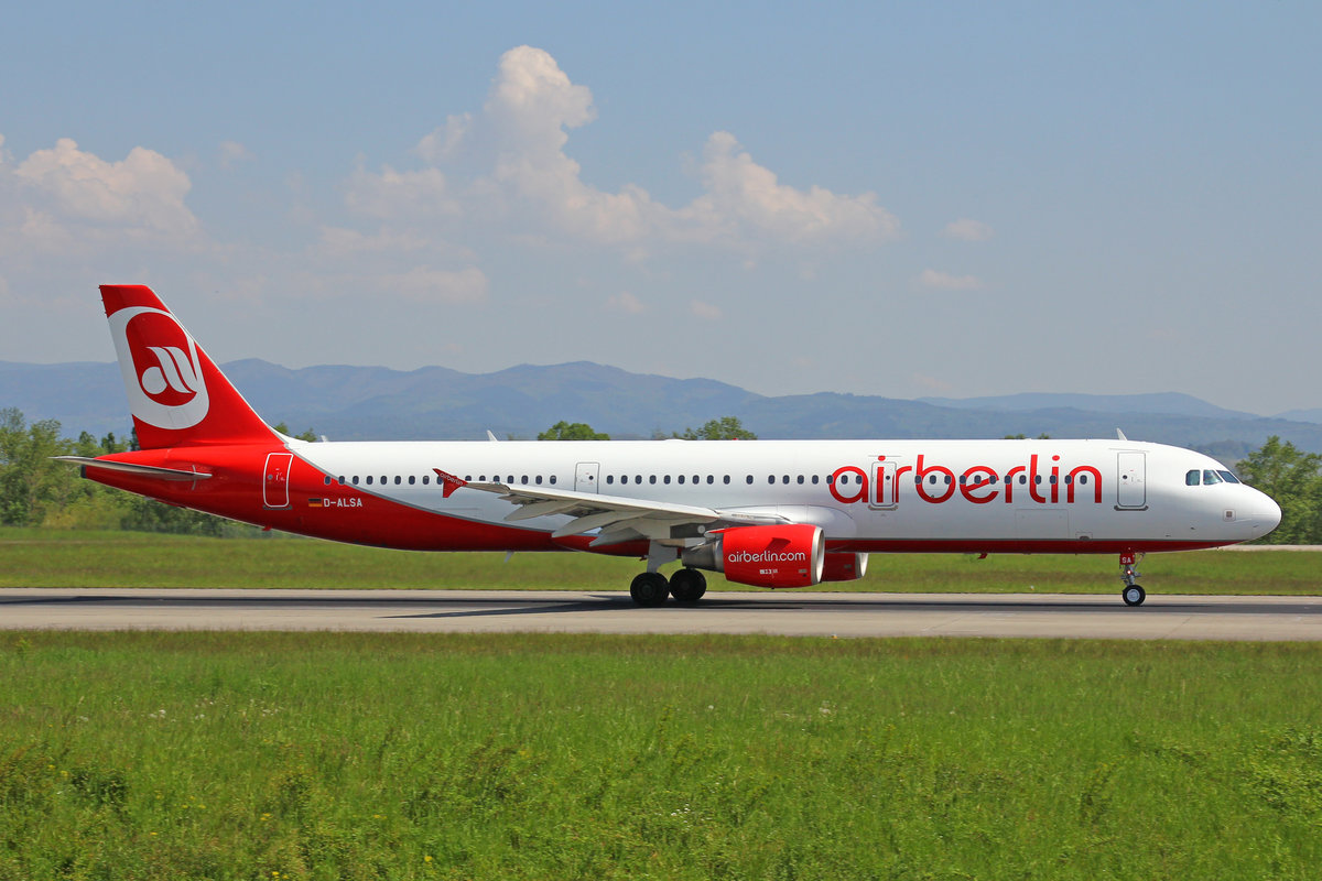 Air Berlin, D-ALSA, Airbus A321-211,  8.Mai 2016, BSL Basel, Switzerland.