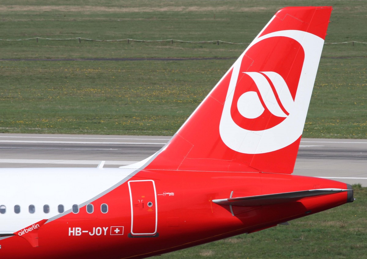 Air Berlin (ex Belair), HB-JOY, Airbus, A 319-100 (Seitenleitwerk/Tail), 02.04.2014, DUS-EDDL, Dsseldorf, Germany