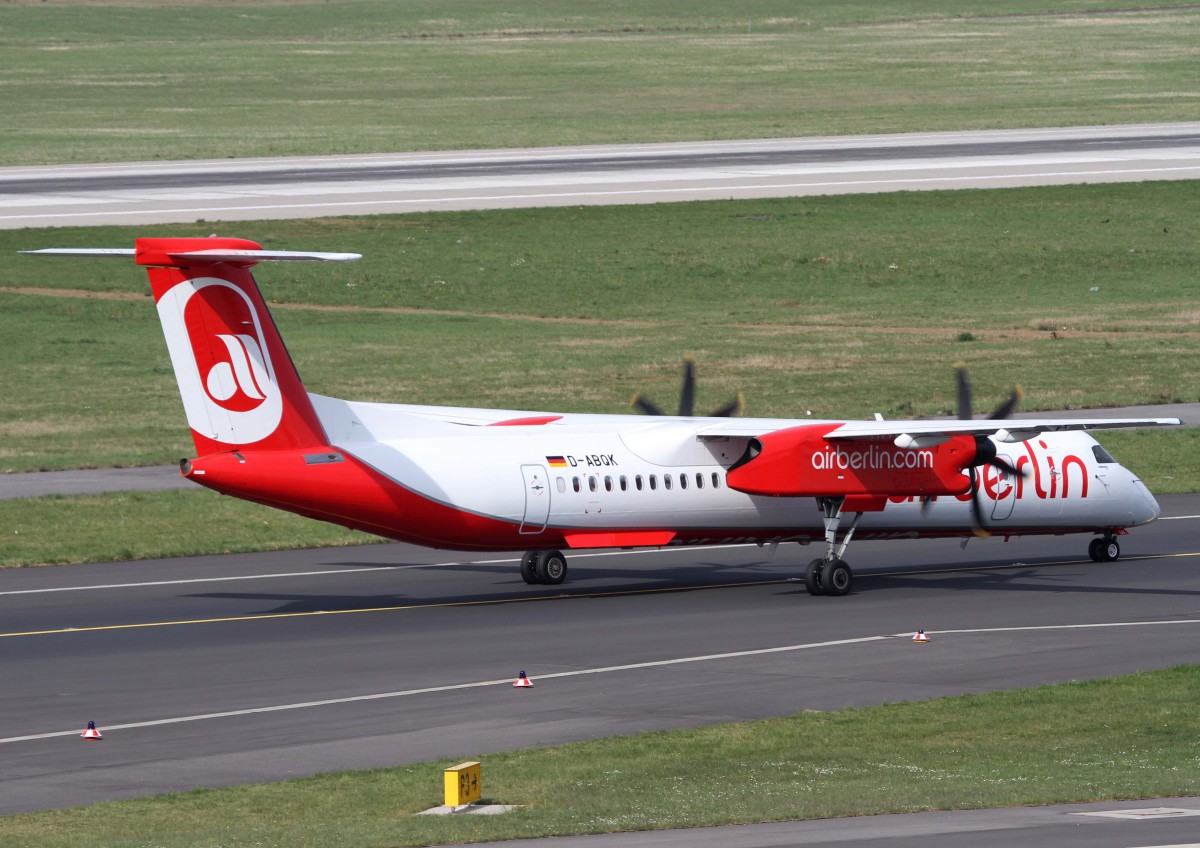 Air Berlin (LGW), D-ABQK (ex SkyWork HB-JIK), De Havilland Canada, 8Q-400, 02.04.2014, DUS-EDDL, Dsseldorf, Germany
