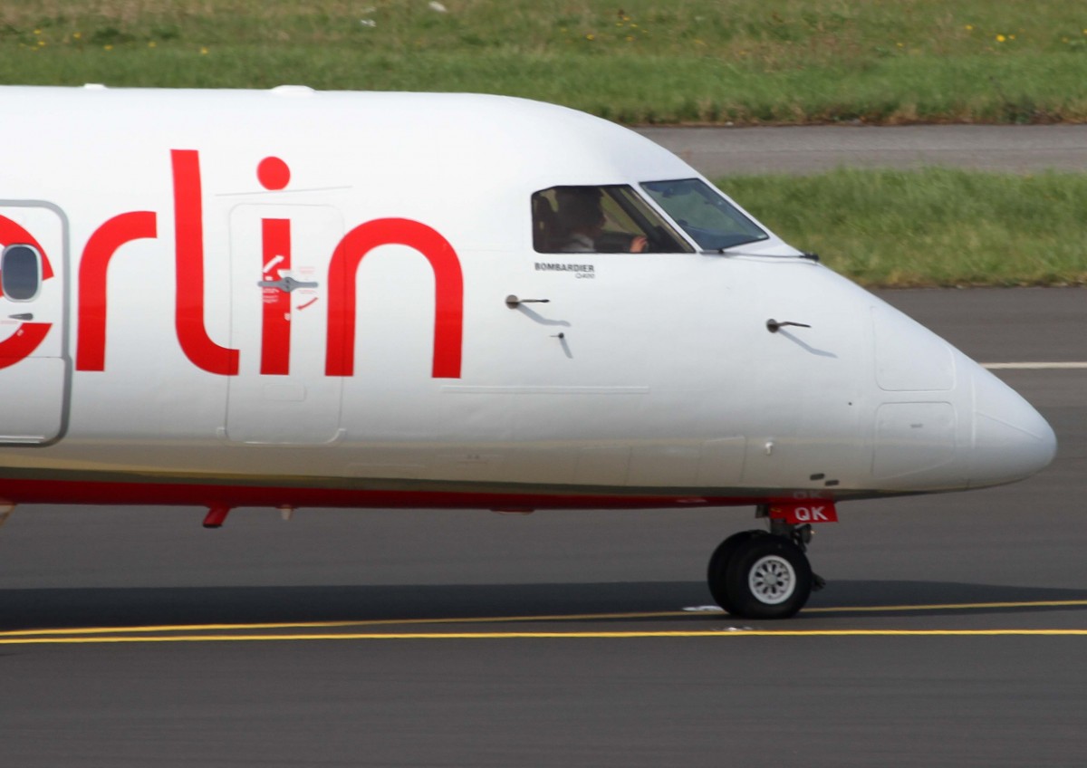 Air Berlin (LGW), D-ABQK (ex SkyWork HB-JIK), De Havilland Canada, 8Q-400 (Bug/Nose), 02.04.2014, DUS-EDDL, Dsseldorf, Germany