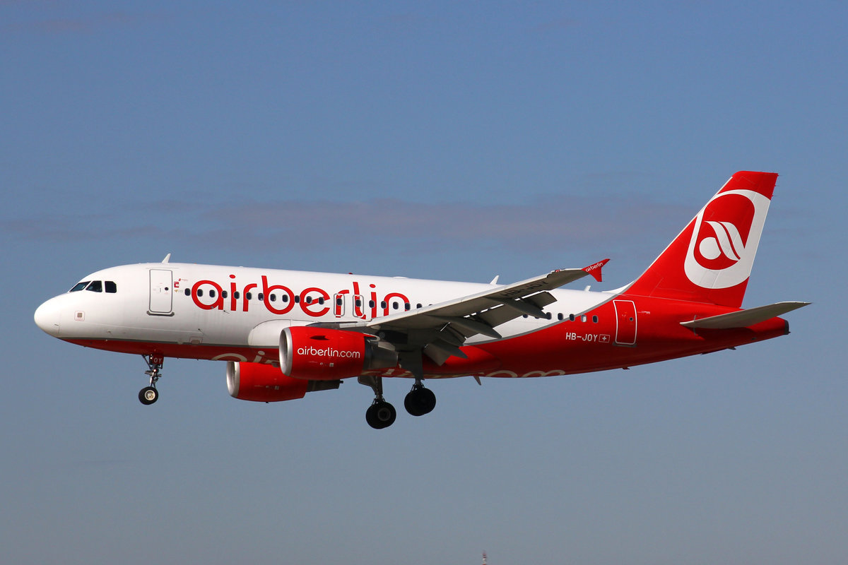 Air Berlin (Operated by Belair Airlines), HB-JOY, Airbus A319-112, 28.April 2016, ZRH Zürich, Switzerland.