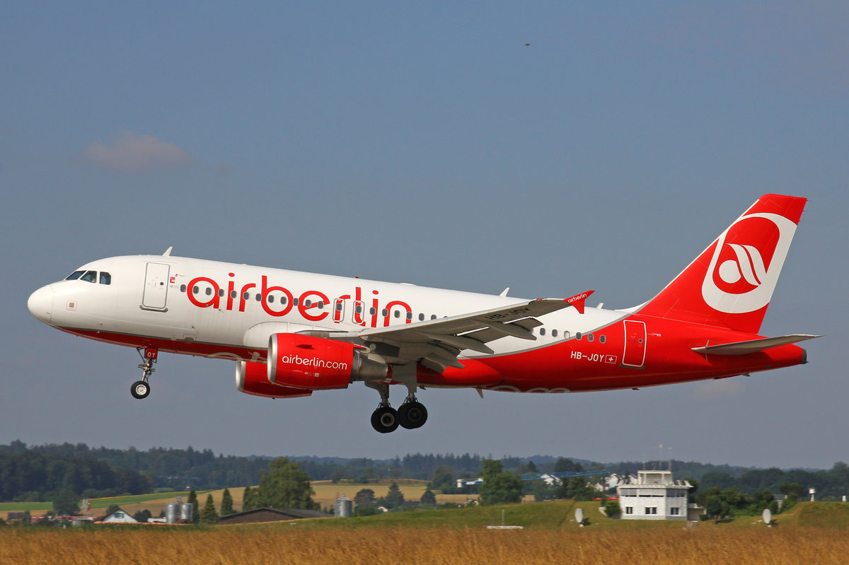 Air Berlin (Operated by Belair Airlines), HB-JOY, Airbus A319-112, 09.Juli 2016, ZRH Zürich, Switzerland.