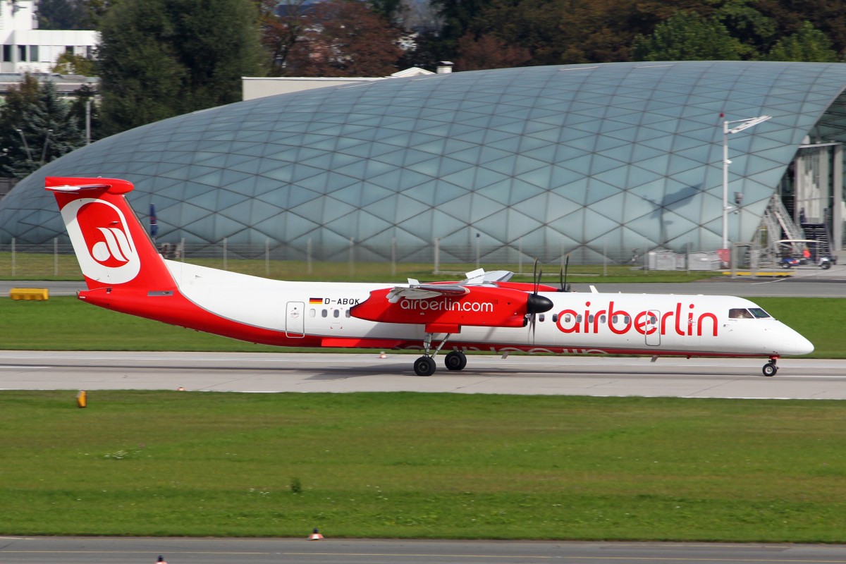 Air Berlin (Operated by LGW), D-ABQK, Bombardier DHC 8-402, 8.Oktober 2014, SZG Salzburg, Österreich