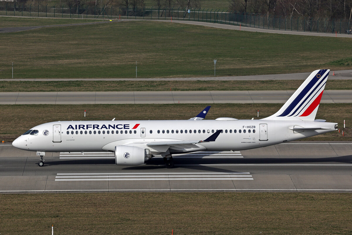 Air France, F-HOZB, Airbus A220-371, msn: 55415,  La Ciotat , 07.März 2026, ZRH Zürich, Switzerland.