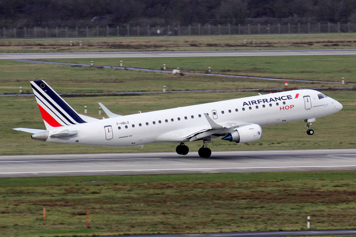 Air France (HOP!) Embraer ERJ-190-100STD F-HBLO beim Start in Düsseldorf 19.1.2020