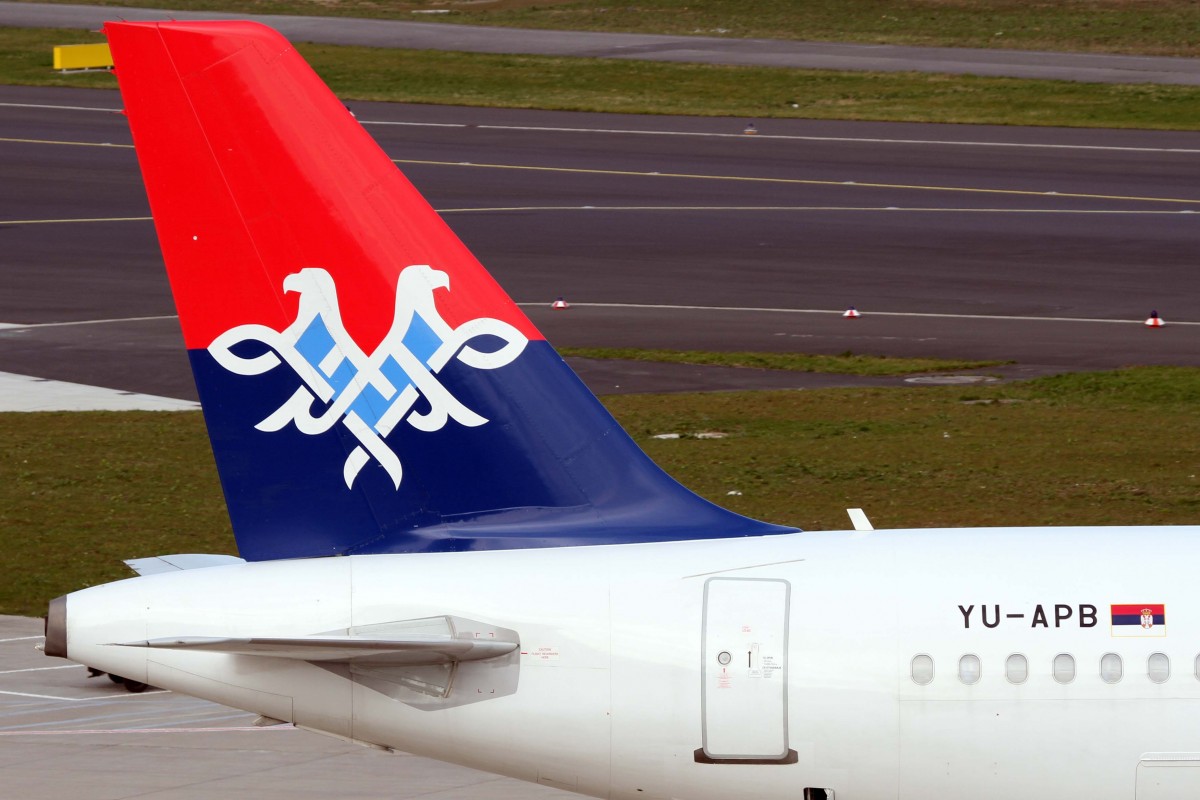 Air Serbia (JU/ASL), YU-APB, Airbus, A 319-132 (Seitenleitwerk/Tail), 03.04.2015, DUS-EDDL, Düsseldorf, Germany
