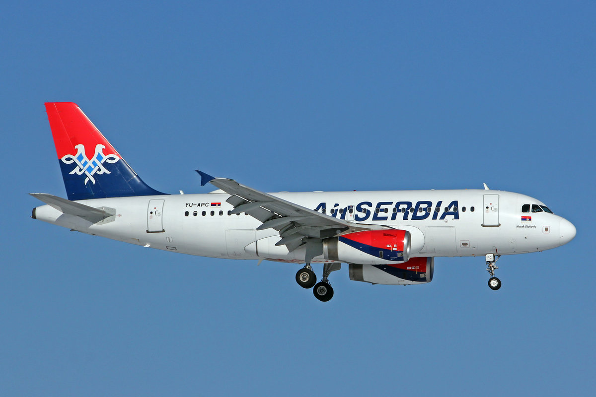 Air Serbia, YU-APC, Airbus A319-131, msn: 2621,  Novak Djokovic , 13.Februar 2021, ZRH Zürich, Switzerland.