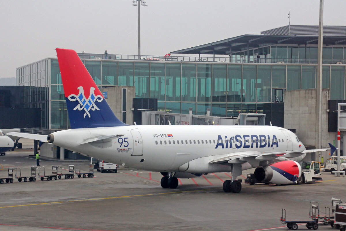 Air Serbia, YU-APK, Airbus A319-132, msn: 2032,  95 Years of Flying , 03.März 2023, ZRH Zürich, Switzerland.