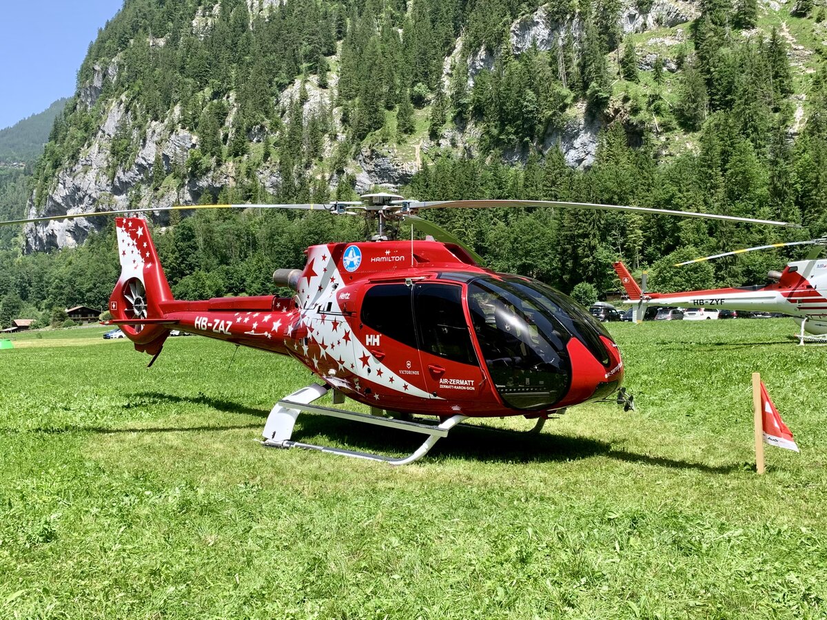 Air Zermatt, Airbus EC 130, HB-ZAZ, 18.6.22, Heliport Lauterbrunnen.