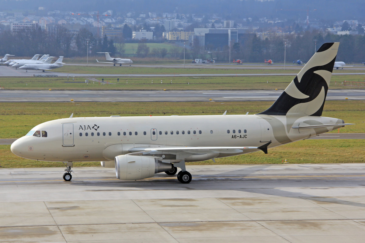 Al Jaber Aviation, A6-AJC, Airbus A318-112 Elite, msn: 3985, 25.Januar 2014, ZRH Zürich, Switzerland.