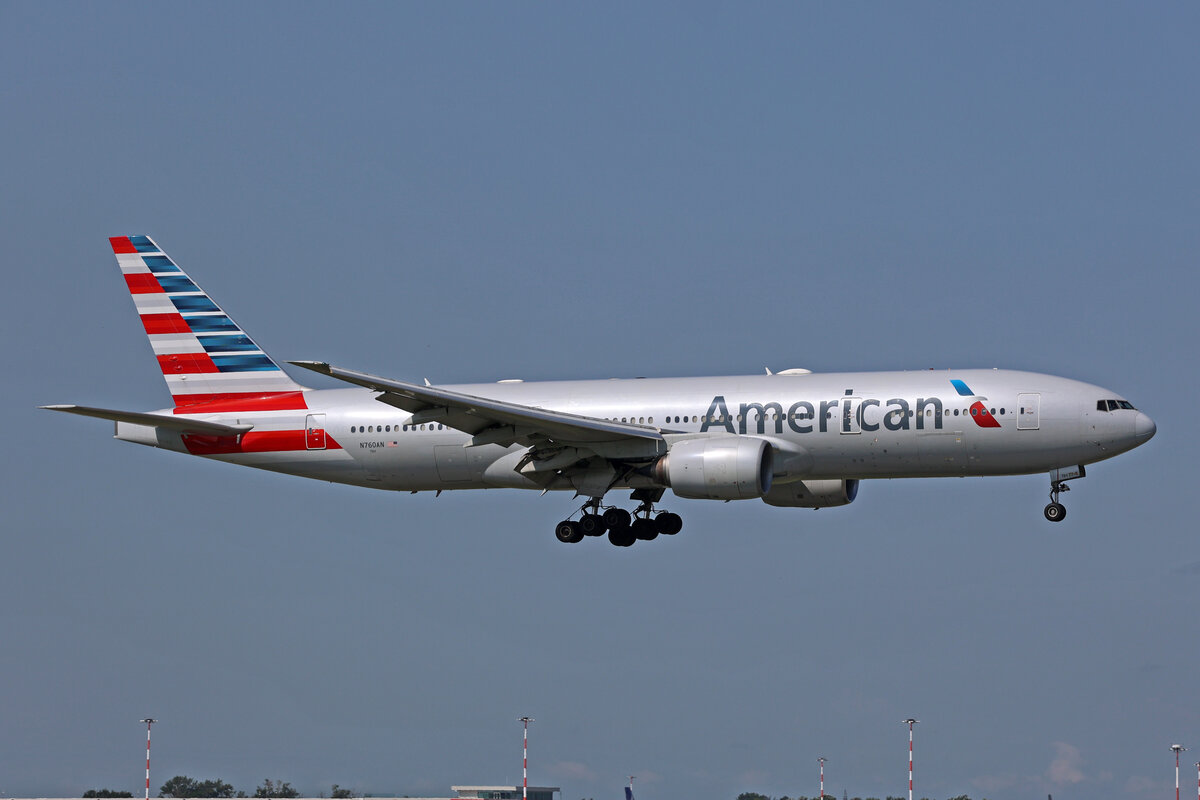 American Airlines, N760AN, Boeing B777-223ER, msn: 31477/379, 13.Juli 2023, MXP Mailand Malpensa, Italy.