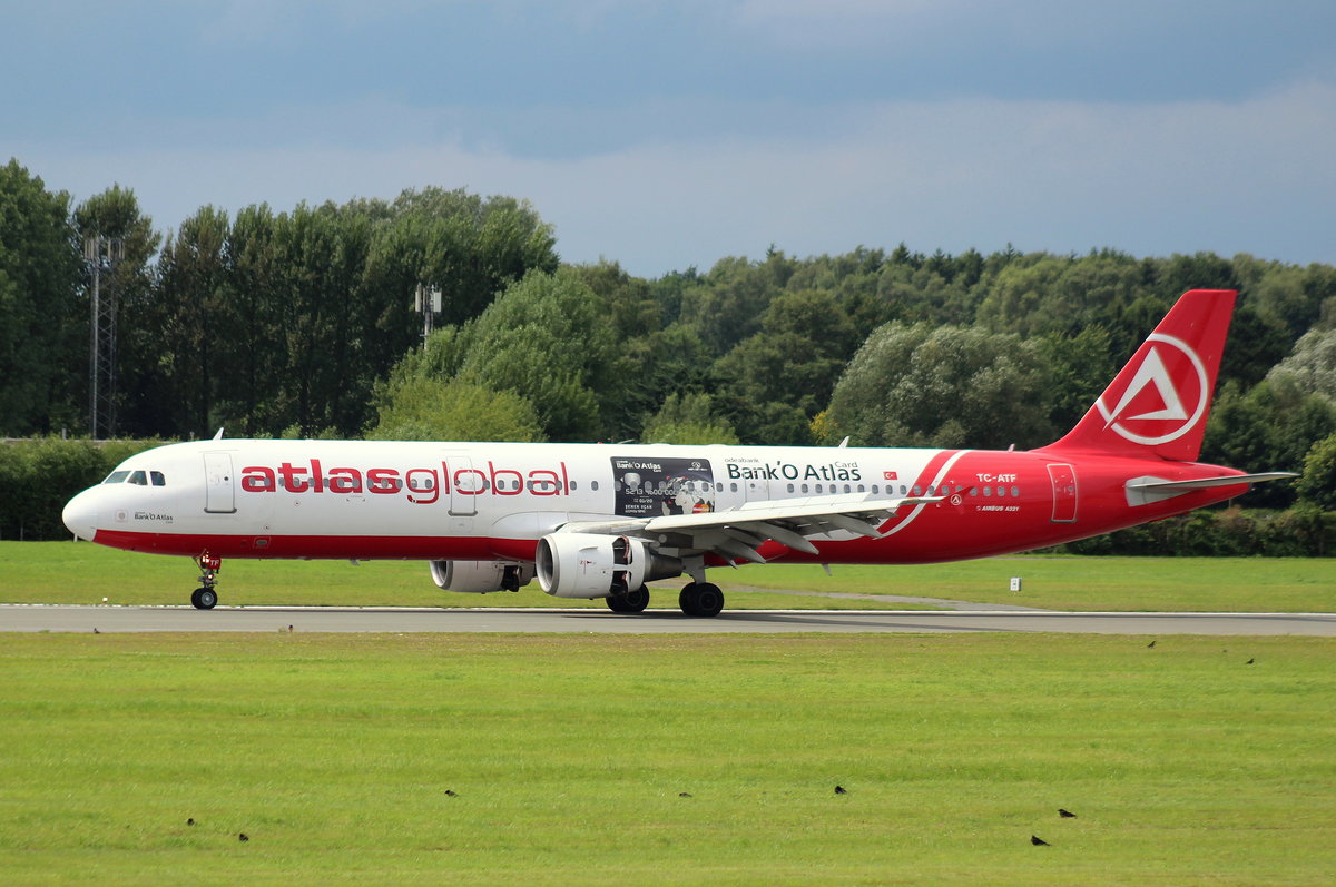 Atlas Global, TC-ATF, MSN 761, Airbus A 321-211, 30.07.2017, HAM-EDDH, Hamburg, Germany (Sticker: Bank'O Atlas Card) 