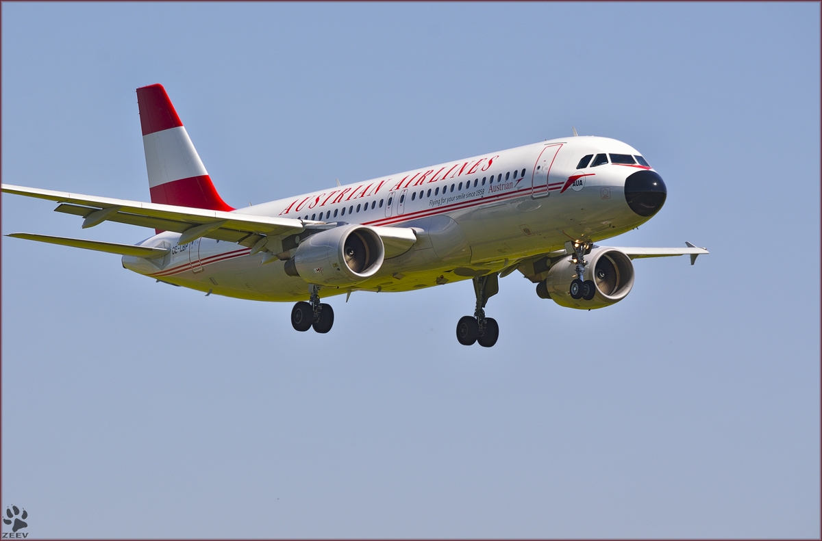 Austrian Airlines OE-LBP, Airbus A320-214 bei Trainingsflug auf Maribor Flughafen MBX. /19.5.2014