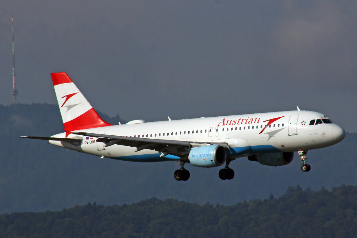 Austrian Airlines, OE-LBR, Airbus A320-214,  Bregenzer Wald , 29.Juli 2017, ZRH Zürich, Switzerland.