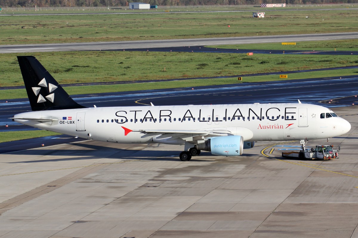Austrian Airlines OE-LBX beim Push Back in Düsseldorf 21.11.2015