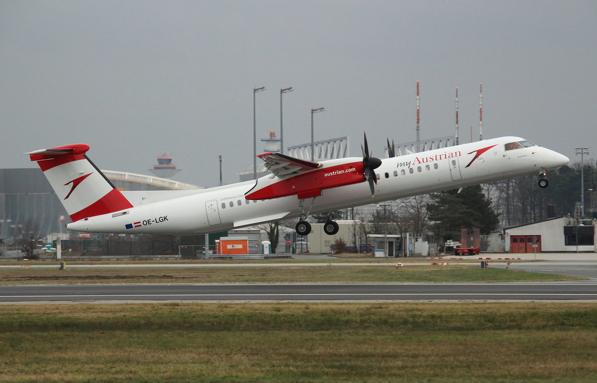 Austrian Airlines, OE-LGK, MSN 4280, De Havilland Canada DHC8-402Q Dash8, 13.01.2018,FRA-EDDF, Frankfurt, Germany (Sticker: my Austrian) 