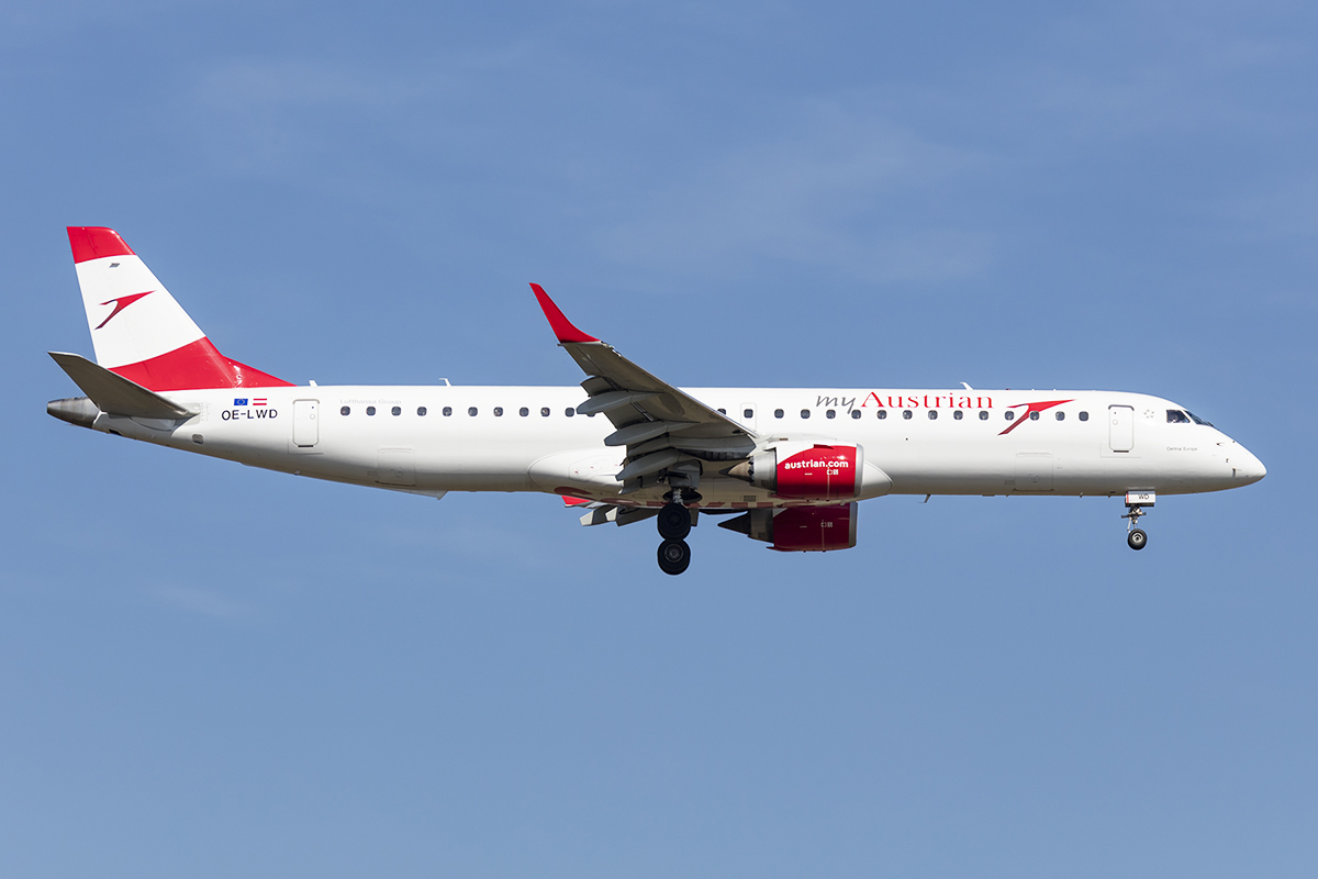 Austrian Airlines, OE-LWD, Embraer, ERJ-195LR, 07.04.2018, FRA, Frankfurt, Germany 





