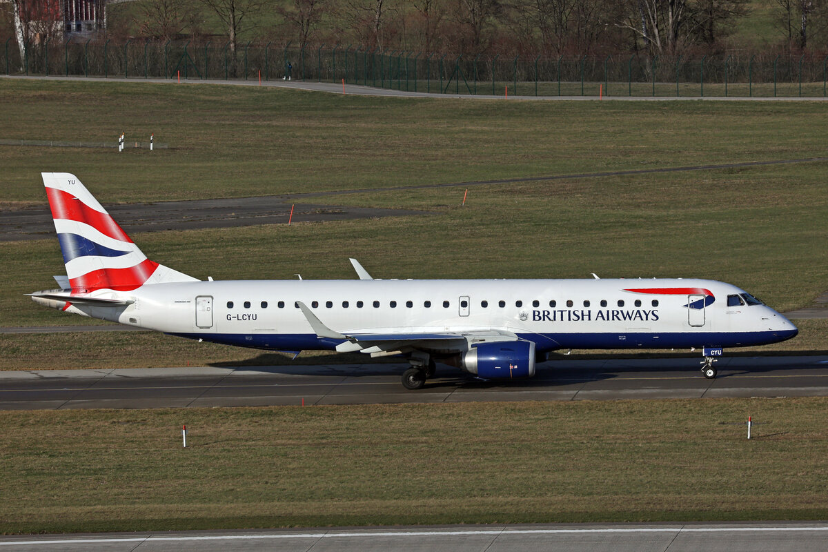 BA CityFlyer, G-LCYU, Embraer ERJ-190LR, msn: 19000674, 16.Januar 2024, ZRH Zürich, Switzerland.