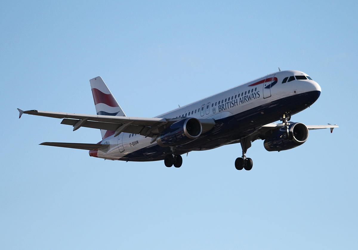 British Airways A 320-232 G-EUUN bei der Landung in Berlin-Tegel am 13.02.2014