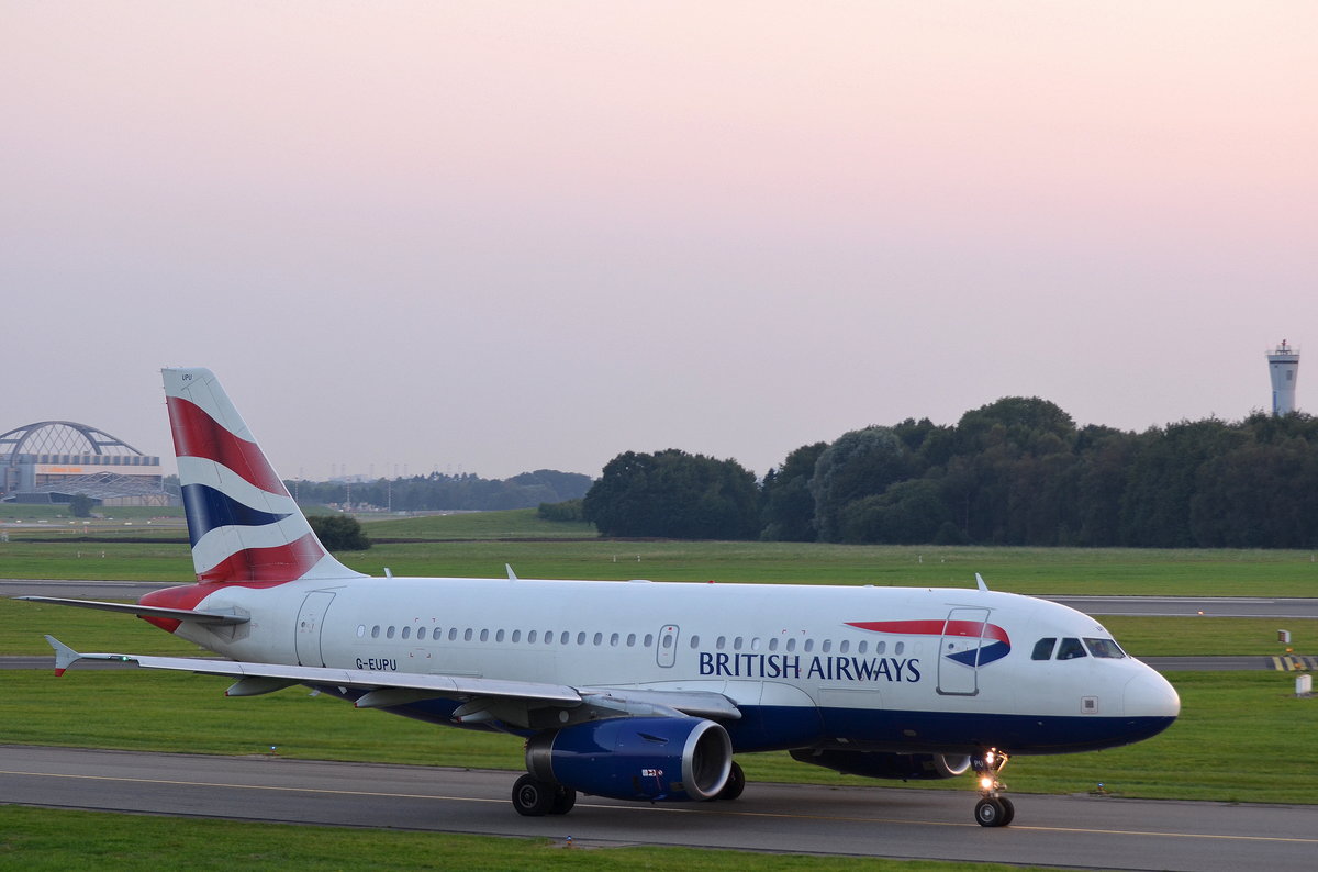 British Airways Airbus A319 G-EUPU am 14.09.16 in Hamburg Fuhlsbüttel aufgenommen.