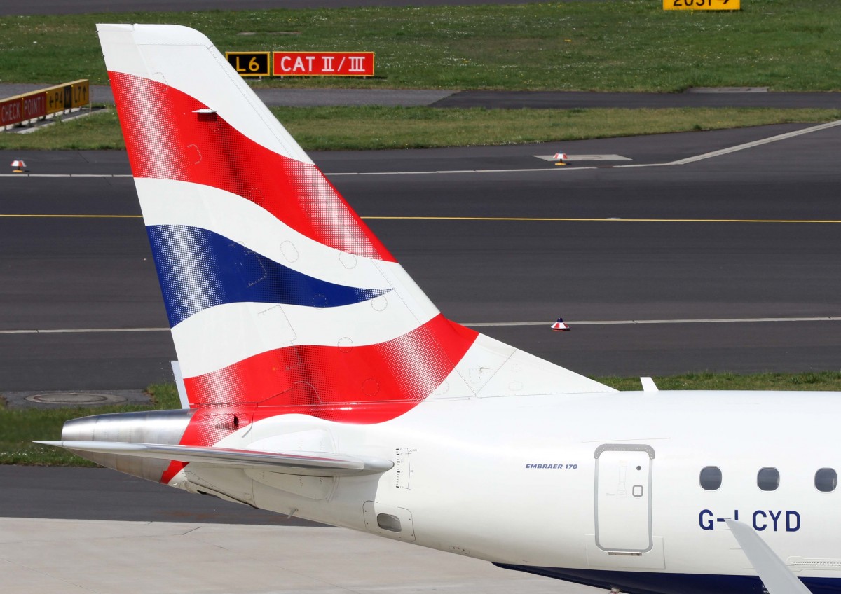 British Airways - City Flyer, G-LCYD, Embraer, 170 STD (Seitenleitwerk/Tail), 02.04.2014, DUS-EDDL, Dsseldorf, Germany