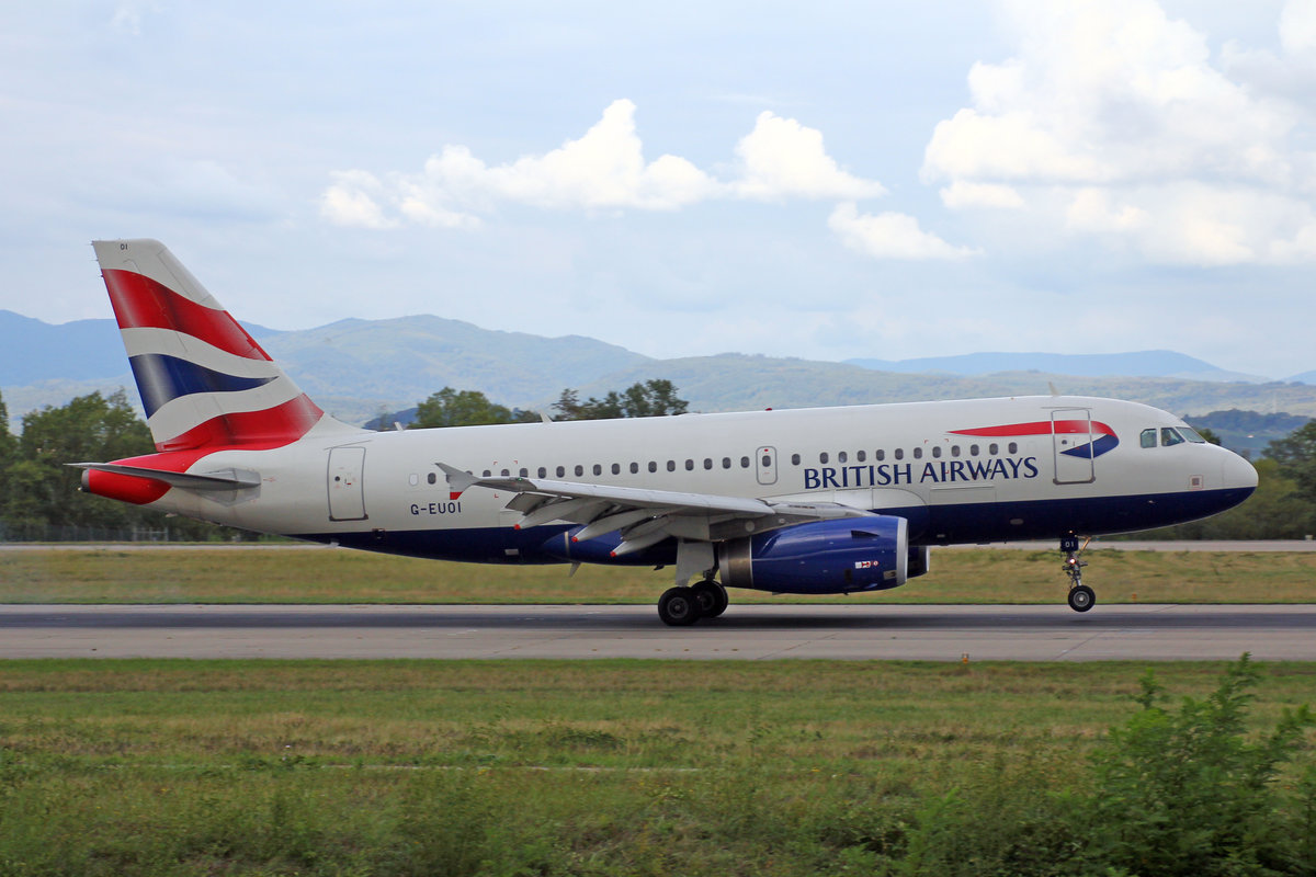 British Airways, G-EUOI, Airbus A319-131, msn: 1606, 03.September 2018, BSL Basel-Mülhausen, Switzerland.
