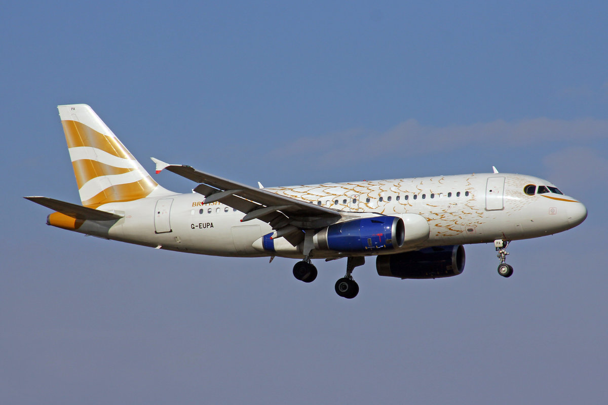 British Airways, G-EUPA, Airbus A319-132, msn: 1082, 15.März 2017, ZRH Zürich, Switzerland. Jetzt sind die Triebwerke bereits BA Blau.
