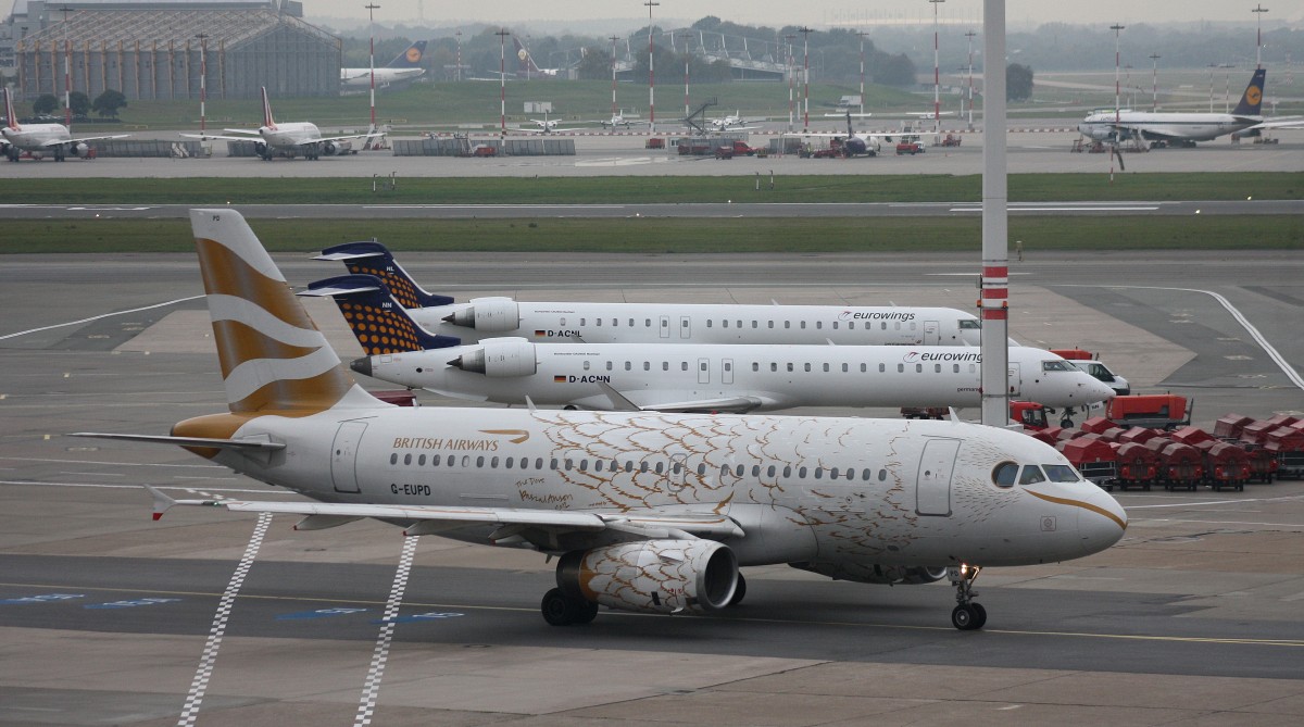 British Airways, G-EUPD, (c/n 1142), Airbus A 319-131,16.10.2014, HAM-EDDH, Hamburg, Germany (Olympic Dove cs)