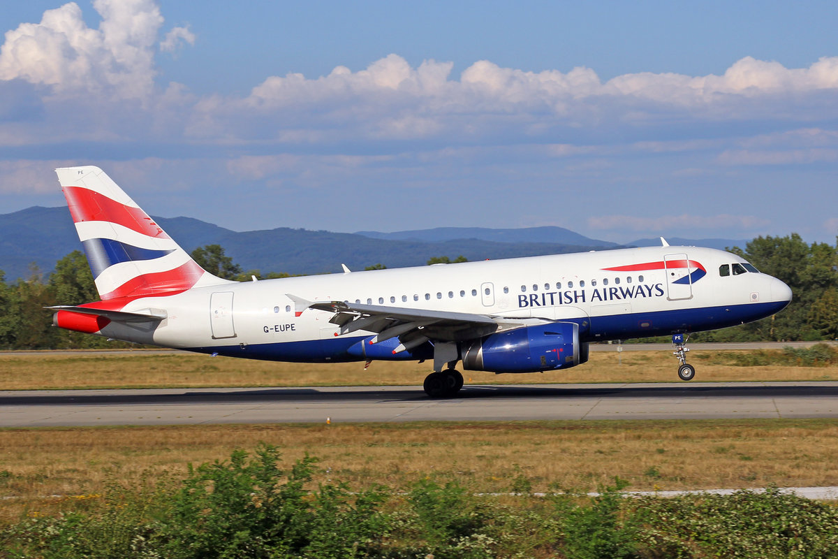 British Airways, G-EUPE, Airbus A319-131, msn: 1193, 16.August 2018, BSL Basel-Mülhausen, Switzerland.