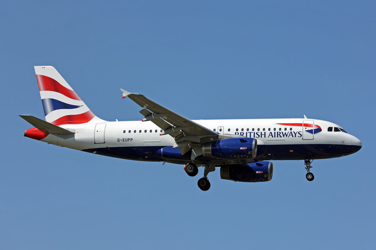British Airways, G-EUPP, Airbus, A319-131, msn: 1295, 07.Juli 2023, LHR London Heathrow, United Kingdom.