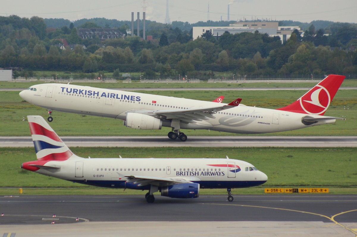 British Airways, G-EUPV,MSN 1423, Airbus 319-131 & Turkish Airlines, TC-JNP, MSN 1307, Airbus A 330-343X, 17.09.2017, DUS-EDDL, Düsseldorf, Germany 