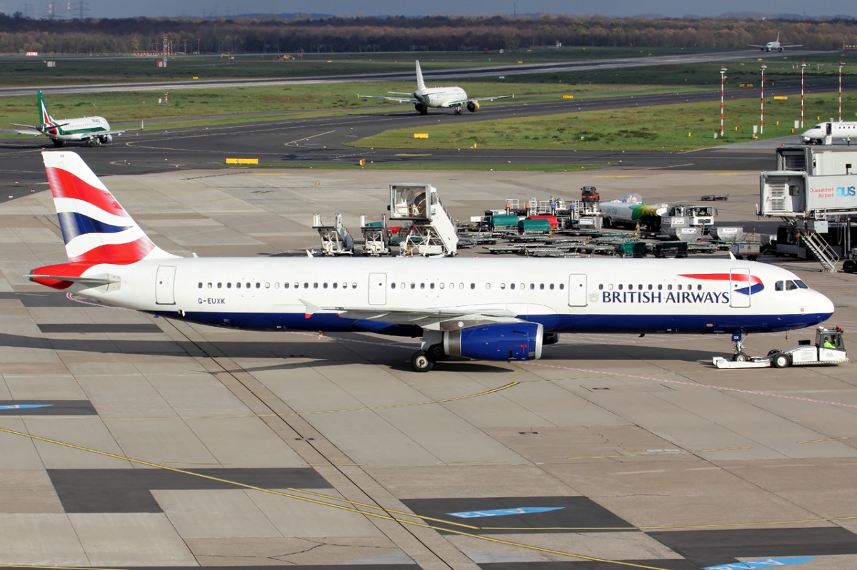 British Airways G-EUXK beim Push Back in Düsseldorf 21.11.2015