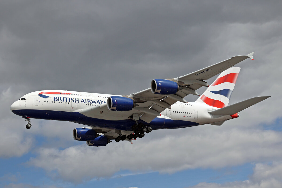 British Airways, G-XLEC, Airbus A380-841, msn: 124, 06.Juli 2023, LHR London Heathrow, United Kingdom.