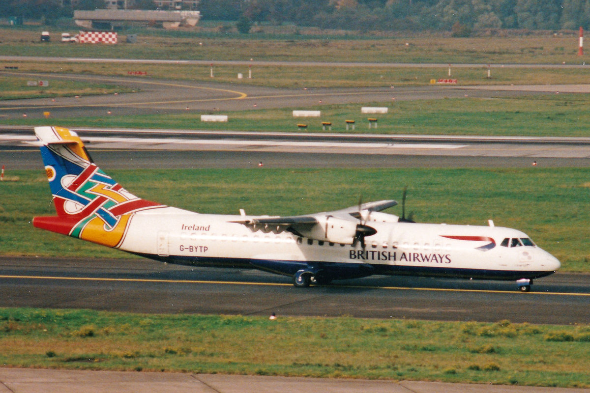 British Airways (Oprated by Cityflyer Expresss, G-BYTP, ATR 72-212, msn: 473, November 1999, DUS Düsseldorf, Germany. Scan aus der Mottenkiste.