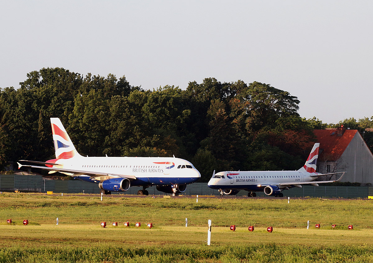 British Airways/British Airways Cityflyer, Airbus A 319-131, G-EUPO, ERJ-190-100LR,, G-LCYO, TXL, 06.09.2019