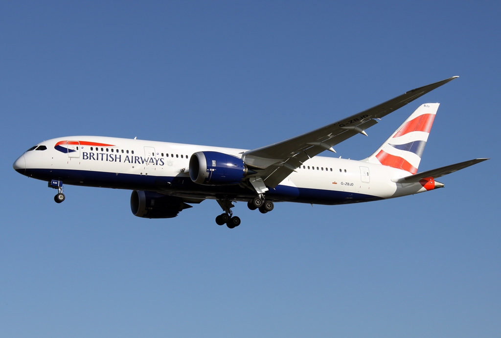 
British B-787 G-ZBJD im Anflug auf 27L in LHR / EGLL / London Heathrow am 22.02.2014