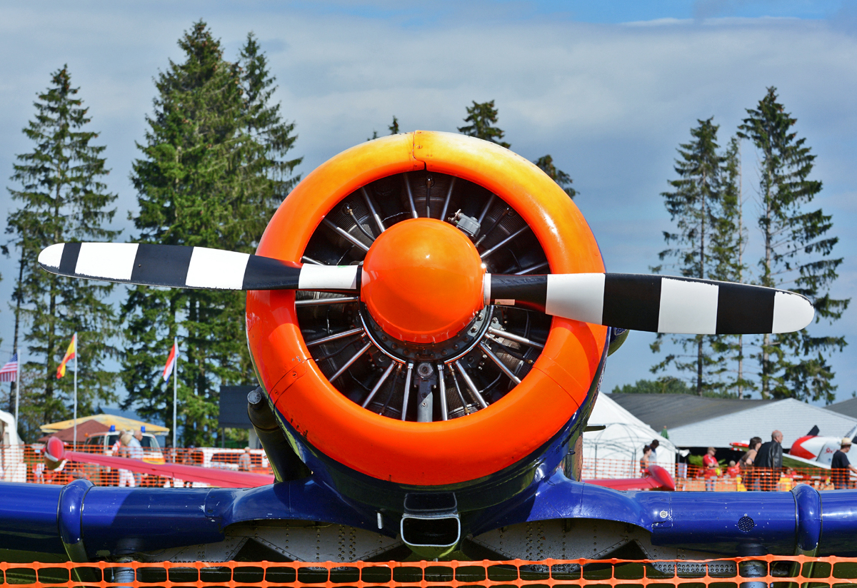Bulliger 9-Zylinder-Sternmotor mit ca. 550 PS der AT-16 D-FHGK in Breitscheid - 29.08.2015