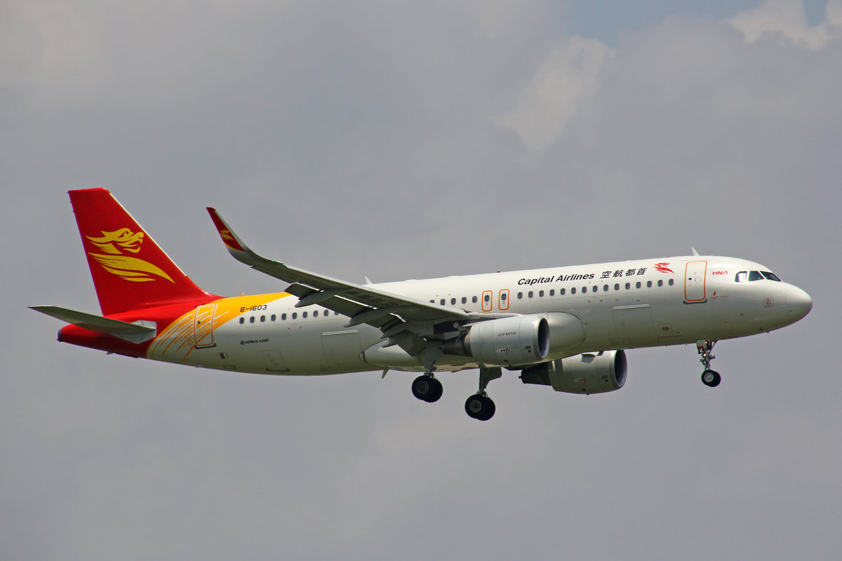 Capital Airways, B-1603, Airbus A320-214 SL, BKK Bangkok Suvarnabhumi, Thailand.