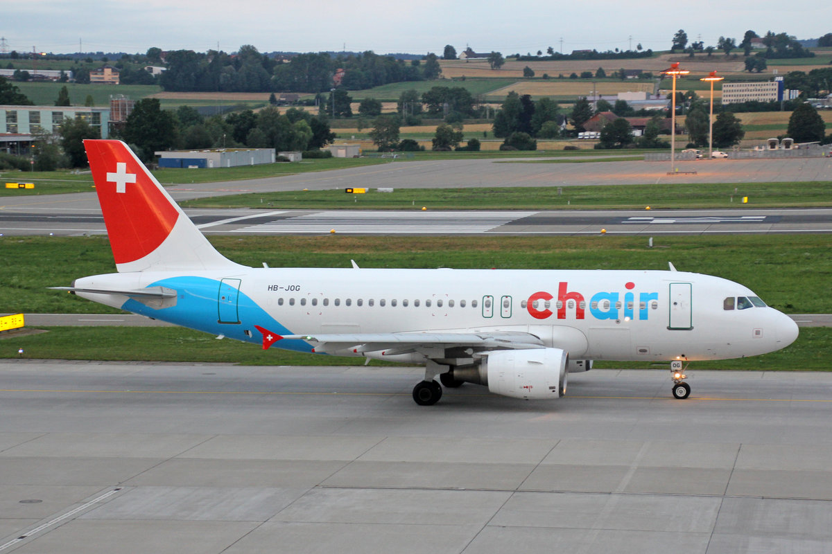 Chair Airlines, HB-JOG, Airbus A319-112, msn: 3818, 01.August 2019, ZRH Zürich, Switzerland.