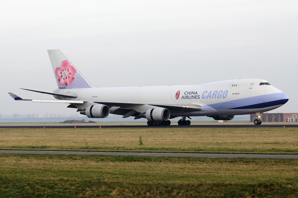 China Airlines Cargo Boeing 747-409F B-18710 nach der Landung in Amsterdam 28.12.2019