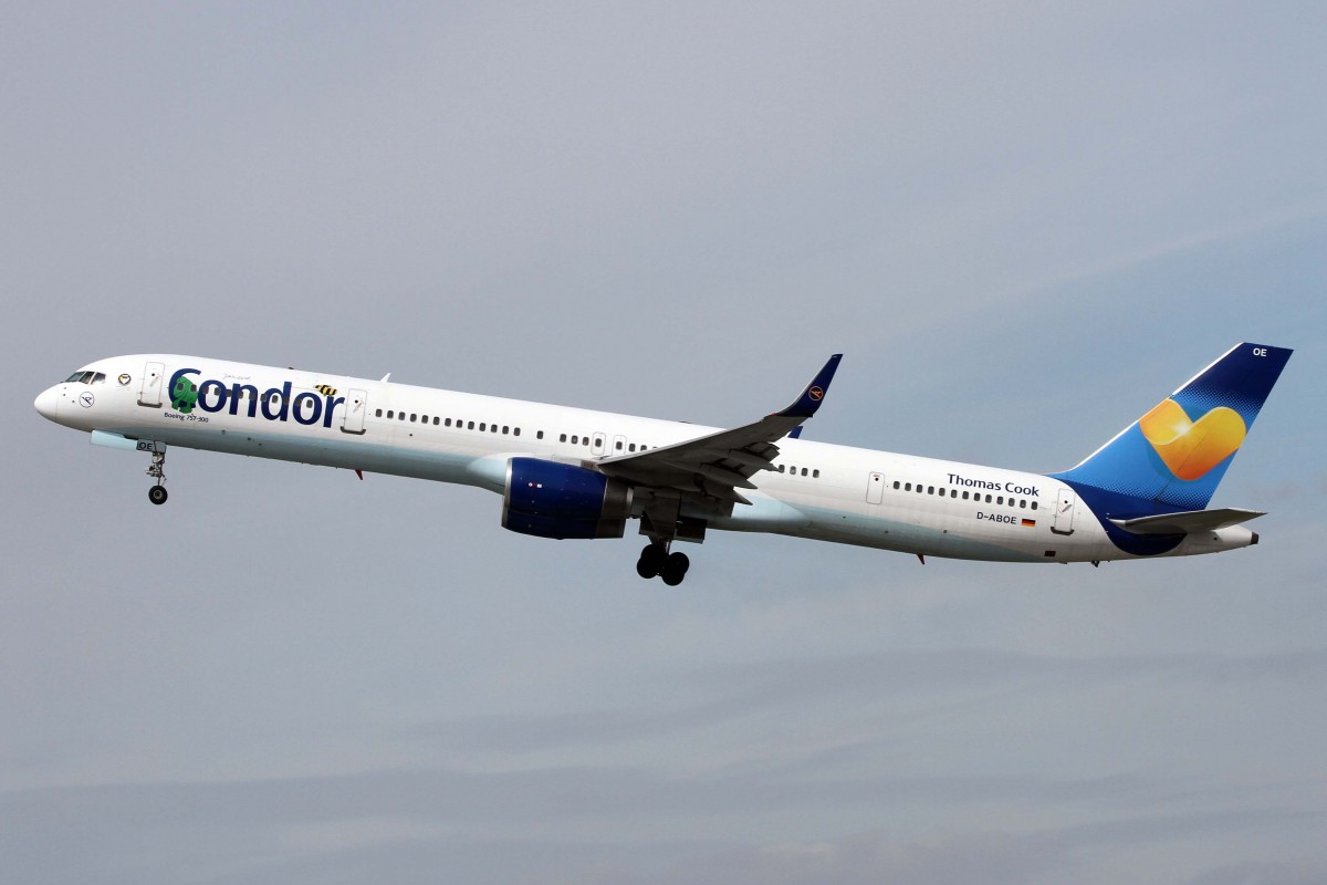 Condor, D-ABOE, Boeing, 757-330 wl (Janosch-St. & Misch-Lkrg.), 03.04.2015, DUS-EDDL, Düsseldorf, Germany