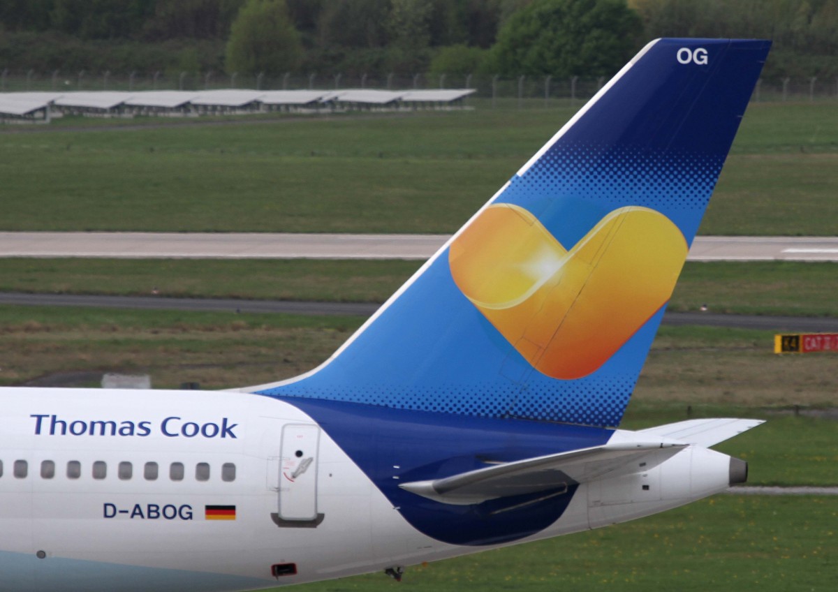 Condor, D-ABOG, Boeing, 757-300 wl (Seitenleitwerk/Tail ~ Janosch-Sticker & Mischlackierung  Sunny Hart ), 02.04.2014, DUS-EDDL, Dsseldorf, Germany