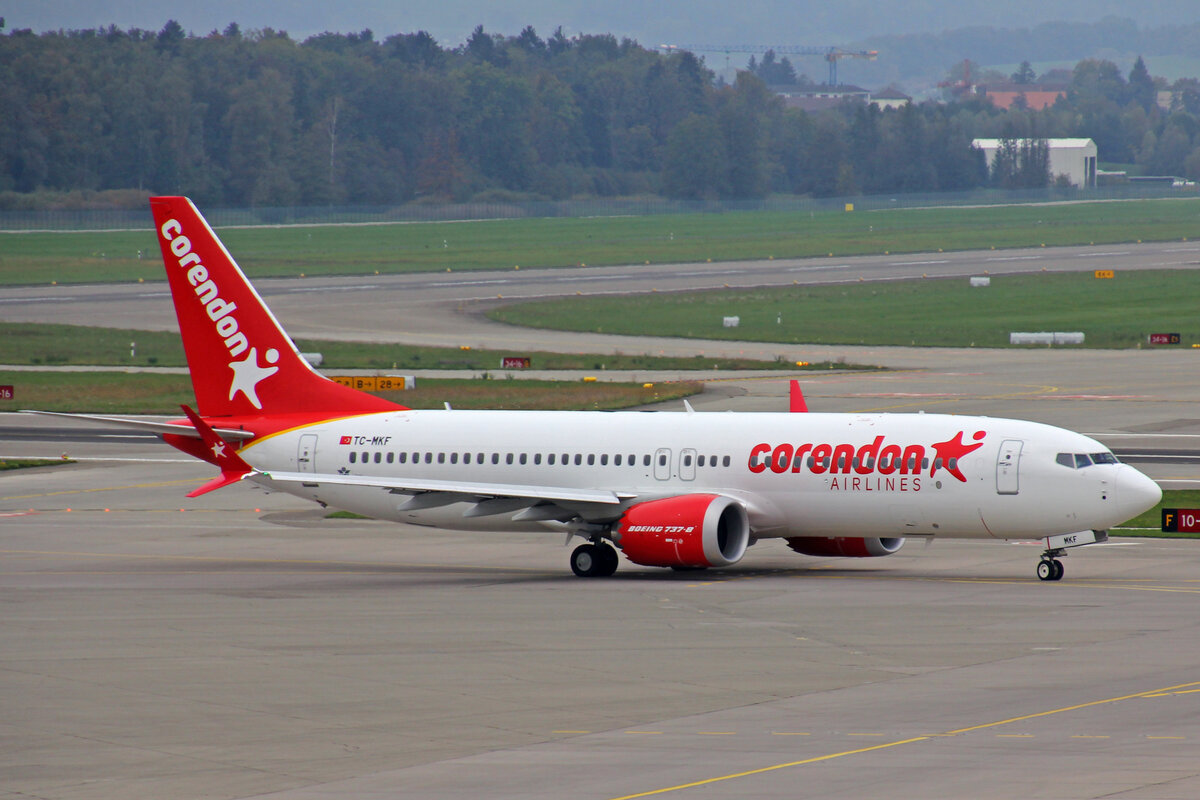 Corendon Airlines, TC-MKF, Boeing B73-78MAX, msn: 43340/8217, 10.Oktober 2022, ZRH Zürich, Switzerland.