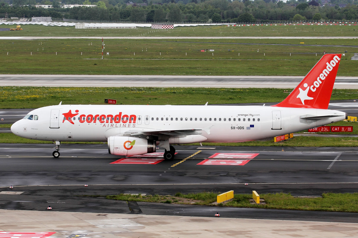 Corendon(Orange2fly) Airbus A320-232 SX-ODS rollt zum Gate in Düsseldorf 4.5.2019
