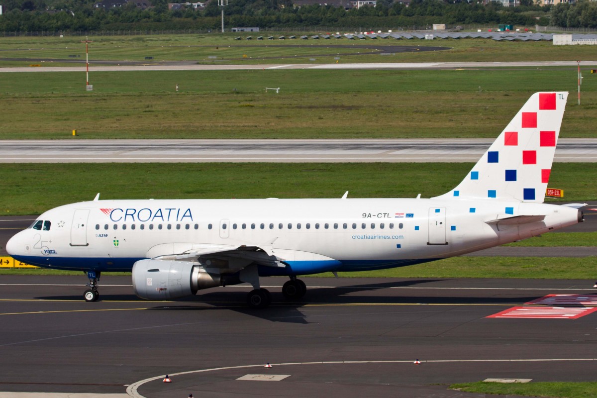 Croatia Airlines (OU-CTN), 9A-CTL  Pula , Airbus, A 319-112 (25-years godina - Sticker), 22.08.2015, DUS-EDDL, Düsseldorf, Germany 