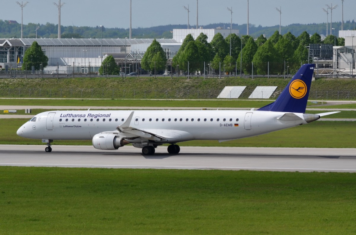 D-AEMB Lufthansa CityLine Embraer ERJ-195LR (ERJ-190-200 LR)  in München gelandet  10.05.2015