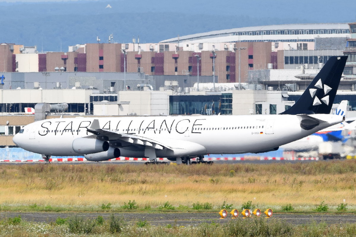 D-AIGV Lufthansa Airbus A340-313  Dinslaken   am 06.08.2016 in Frankfurt beim Start